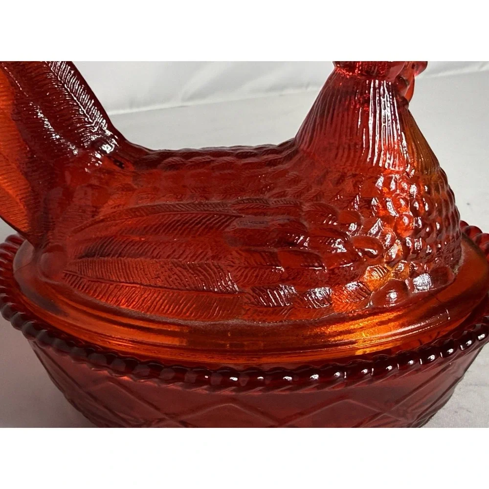 Westmoreland Ruby Red Amberina GLOWS Glass Hen On Nest Marked Twice Excellent
